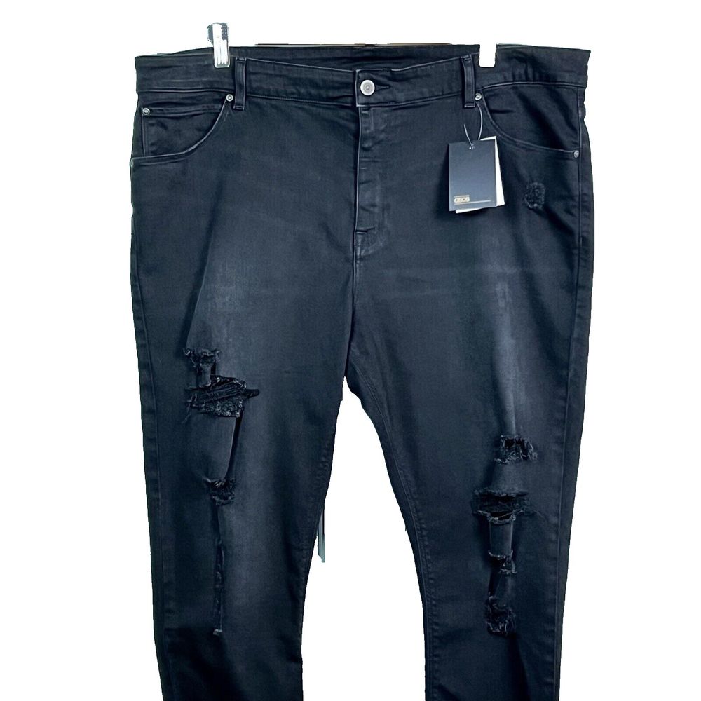 ASOS Plus Size Black Denim Jeans Distressed Cropped Skinny W44 Short NWT